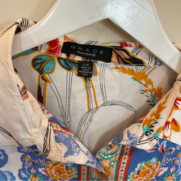 Grace the perfect fit Top Large Modal Multicolor Floral Long Sleeve Button Up - Picture 3 of 5